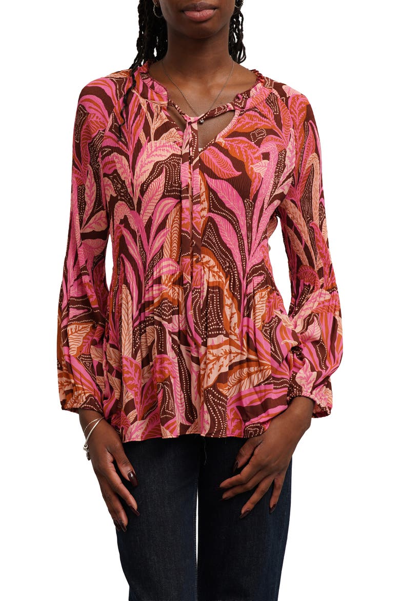Floral Ruffle Neck Plissé Blouse, Main, color, JOHANNA