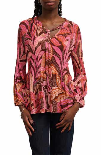 Floral Ruffle Neck Plissé Blouse