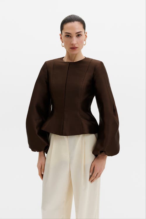 Malina Vendela Balloon Sleeve Blouse In Dark Brown