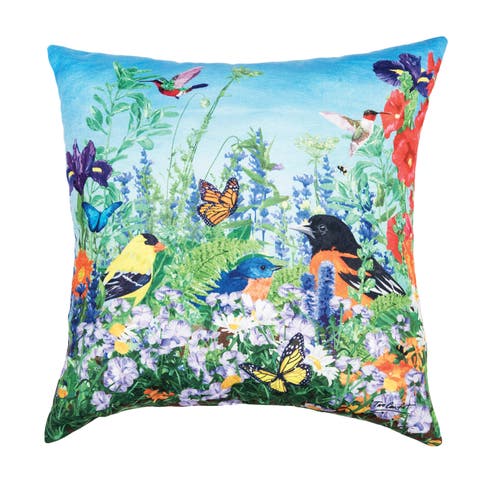 Bird Garden Paradise HD Printed Indoor/Outdoor Accent Throw Pillow 18" x 18"