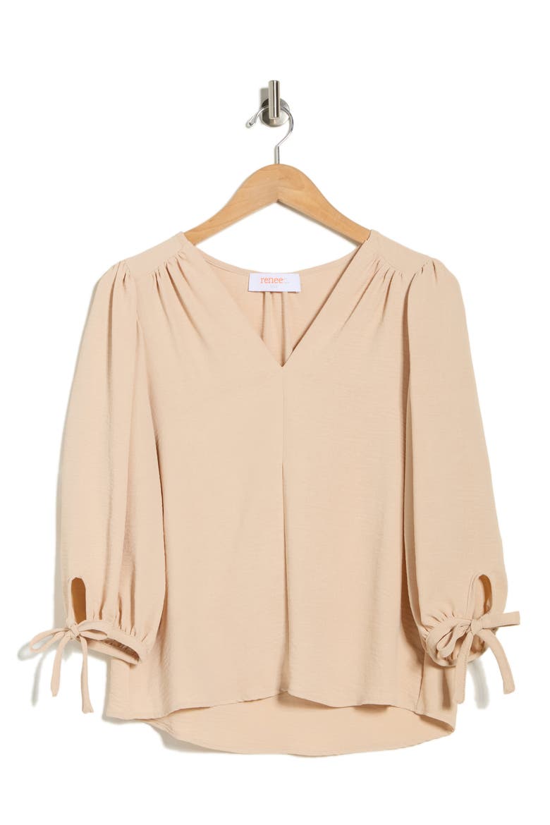 Ditsy Puff Sleeve Blouse, Alternate, color, TAUPE