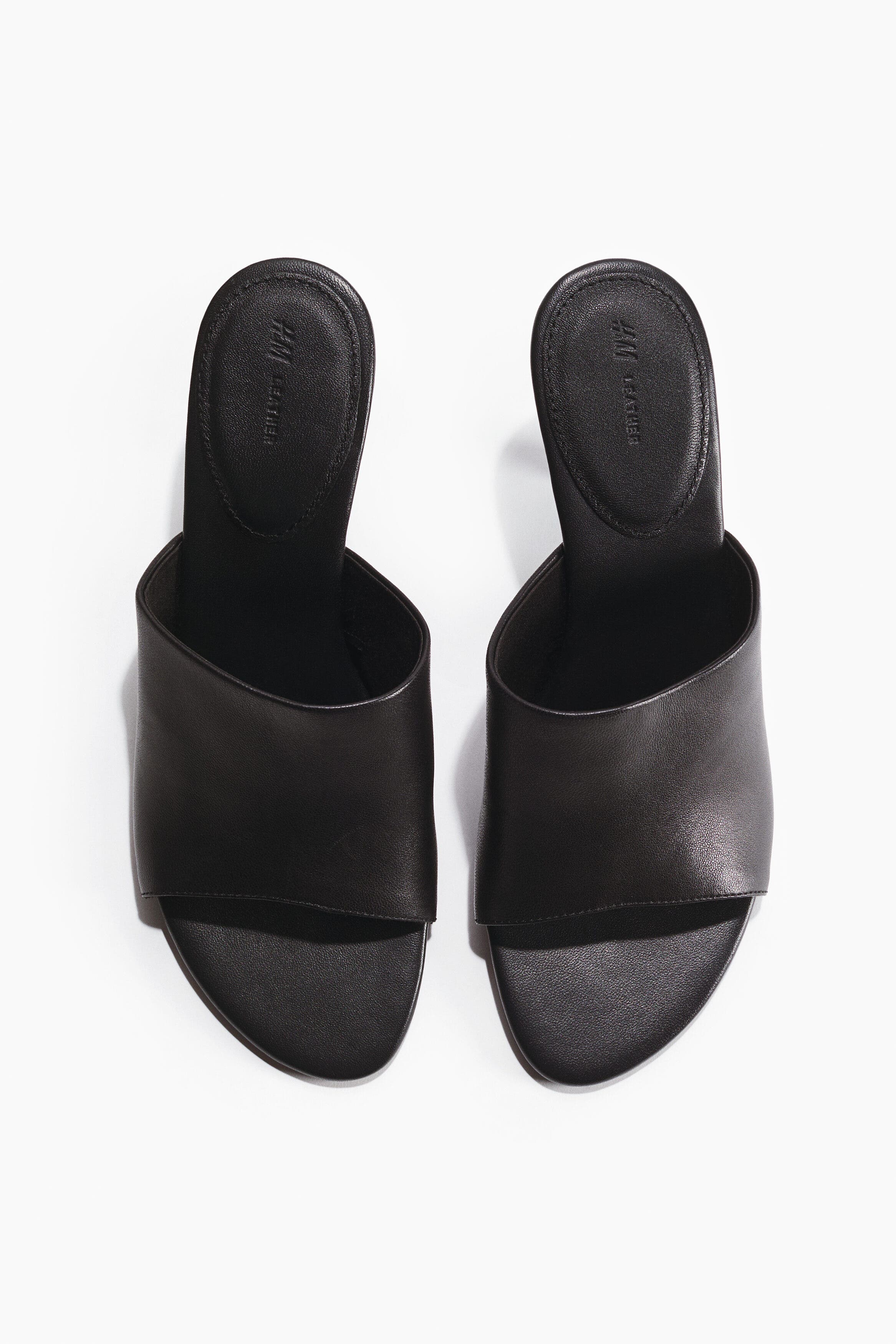 H&M Heeled Leather Sandals, Alternate, color, Black