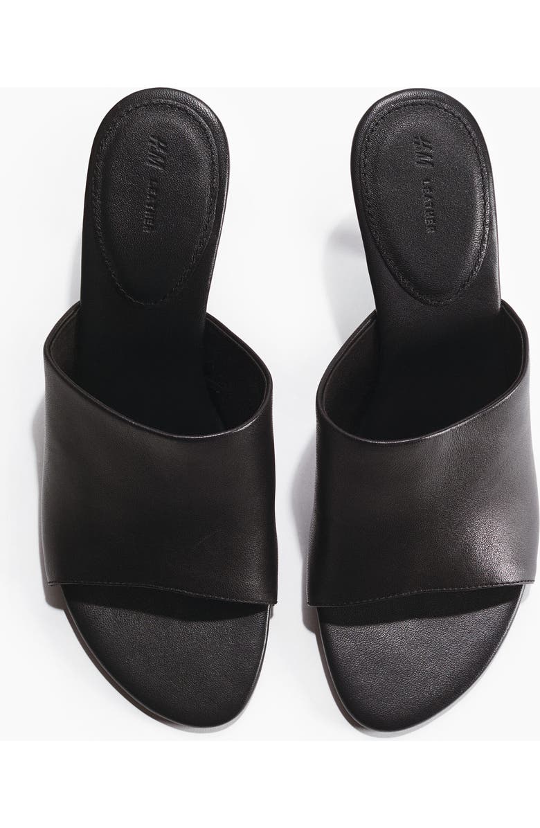H&M Heeled Leather Sandals, Alternate, color, Black