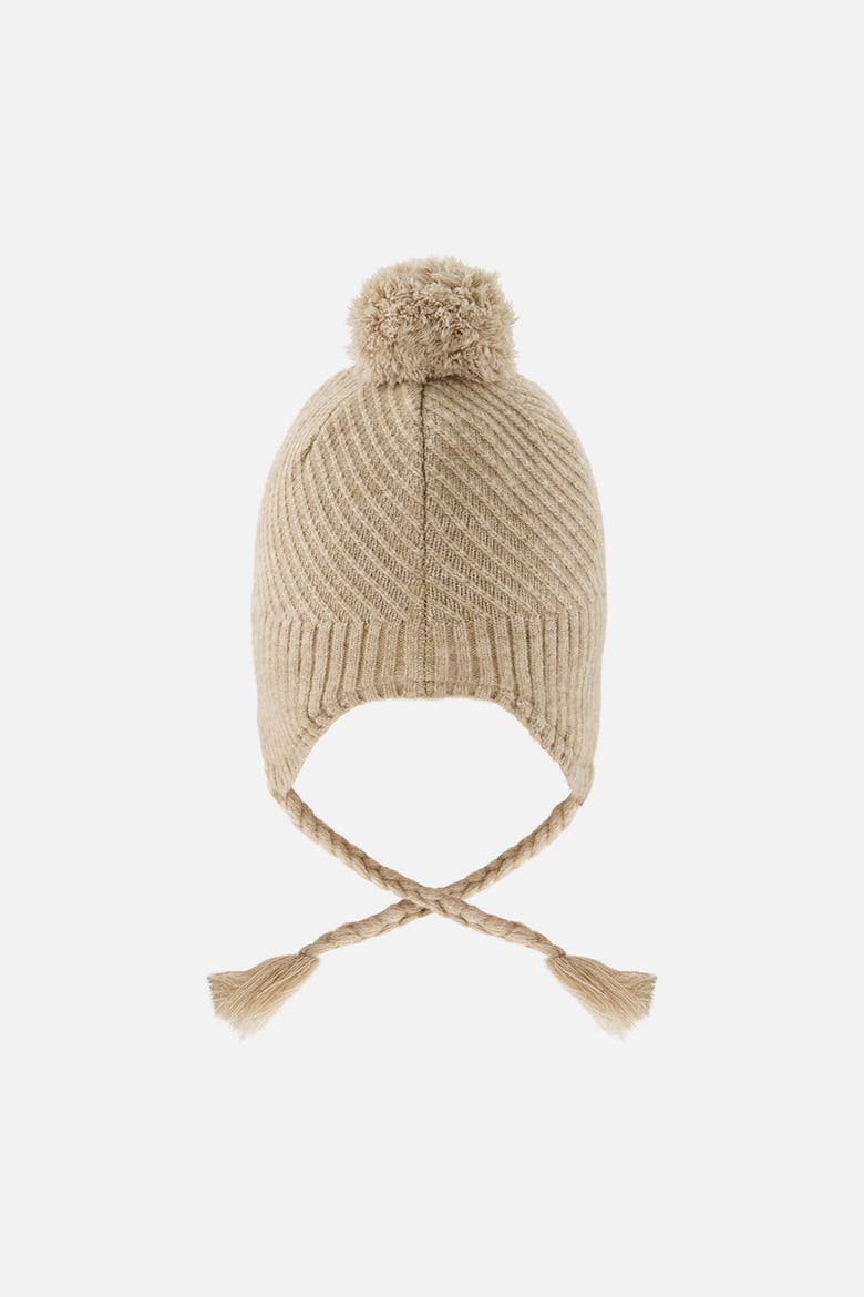 Winter Peruvian Fleece Lined Ear Flap Knit Hat with Pompom, Alternate, color, Taupe