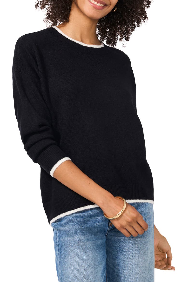 Tipped Crewneck Sweater, Main, color, RICH BLACK