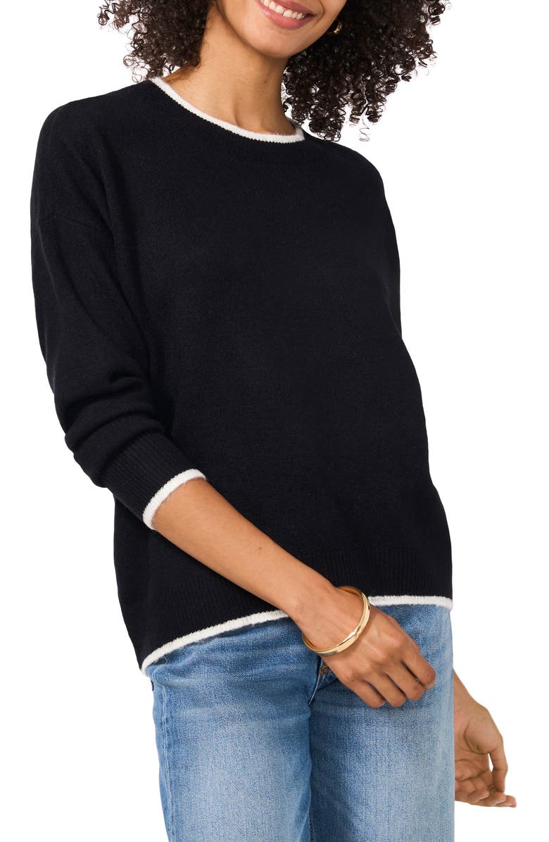 Vince Camuto Tipped Crewneck Sweater, Main, color, Rich Black