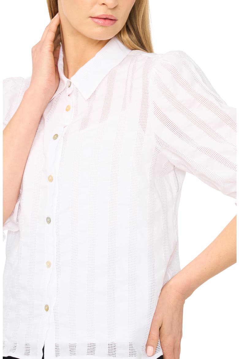 Sheer Stripe Puff Sleeve Button-Up Shirt, Alternate, color, BRIGHT WHITE