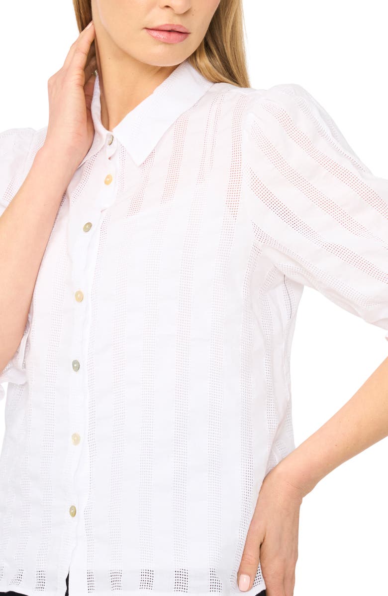 Halogen<sup>®</sup> Sheer Stripe Puff Sleeve Button-Up Shirt, Alternate, color, 