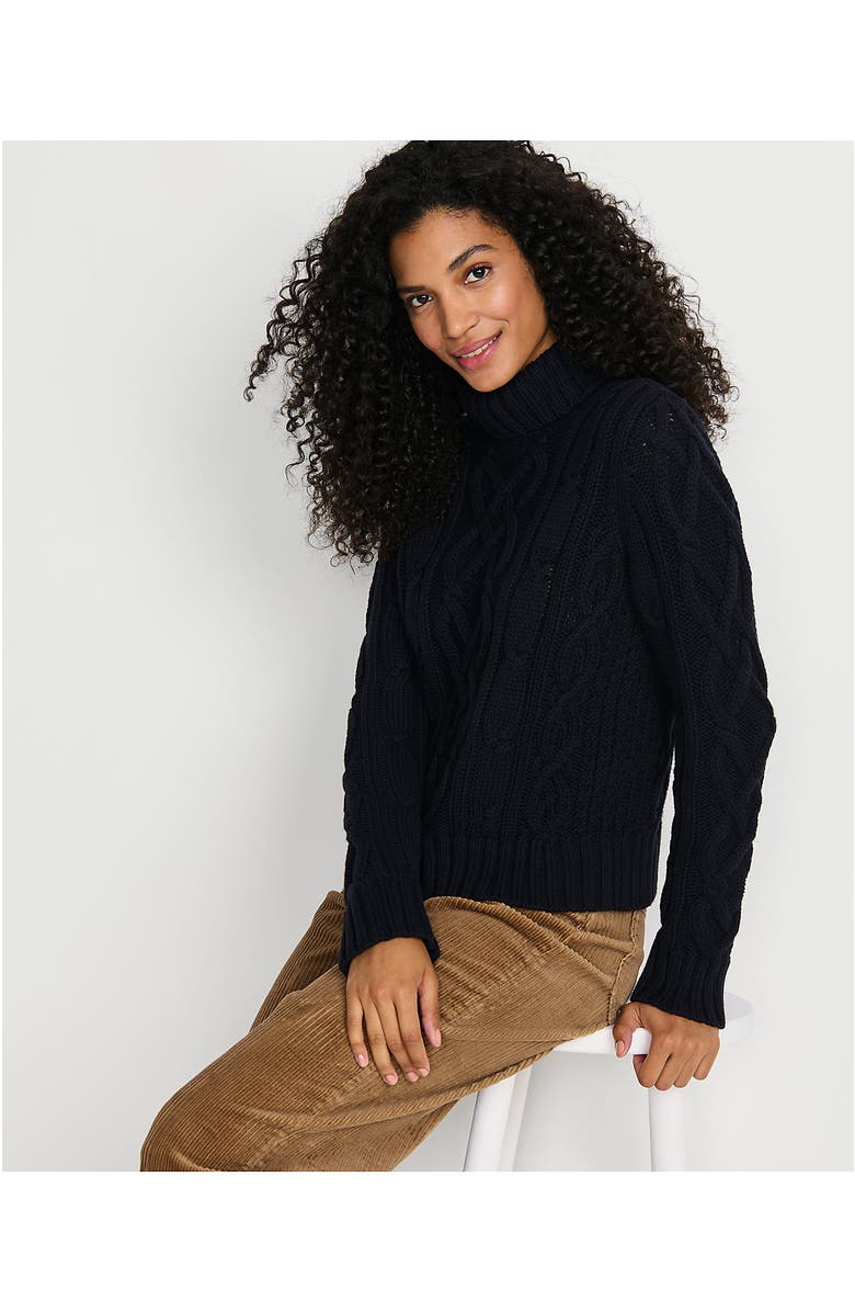 Lands' End Drifter Cable Turtleneck Sweater, Alternate, color,