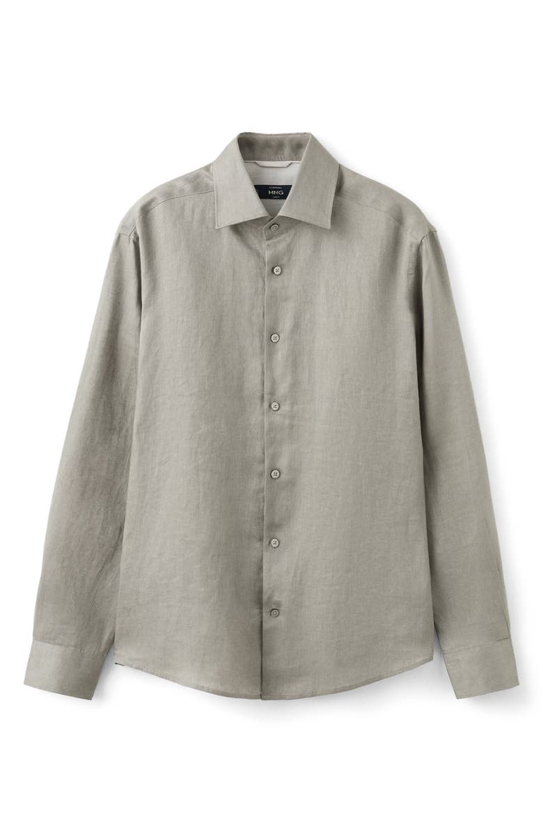 MANGO Slim Fit Linen Button-Up Shirt, Alternate, color, Medium Brown