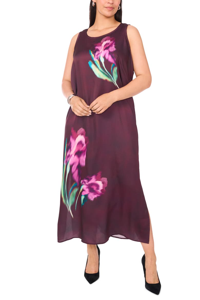 Floral Print Sleeveless Maxi Dress, Alternate, color, GRAPE WINE