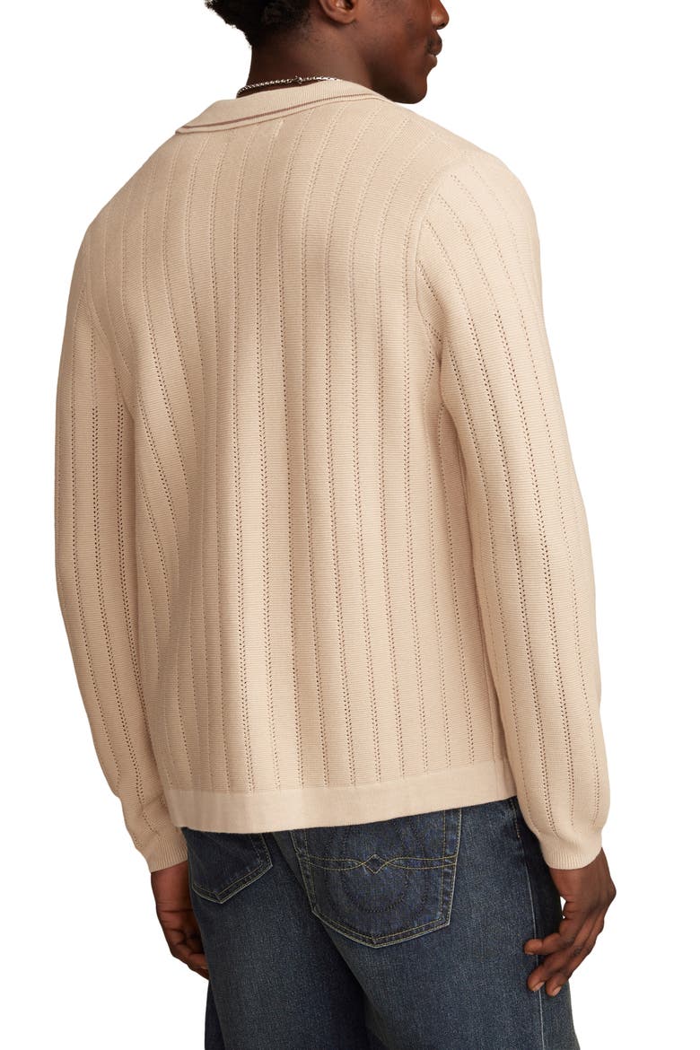Pointelle Stripe Cotton Blend Cardigan, Alternate, color, OAT MILK