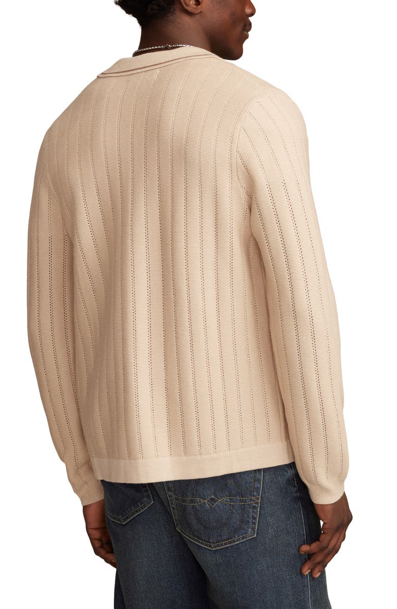 Lucky Brand Pointelle Stripe Cotton Blend Cardigan, Alternate, color, Oat Milk