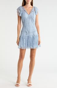KITTENISH Flutter Sleeve Drop Waist Lace Minidress