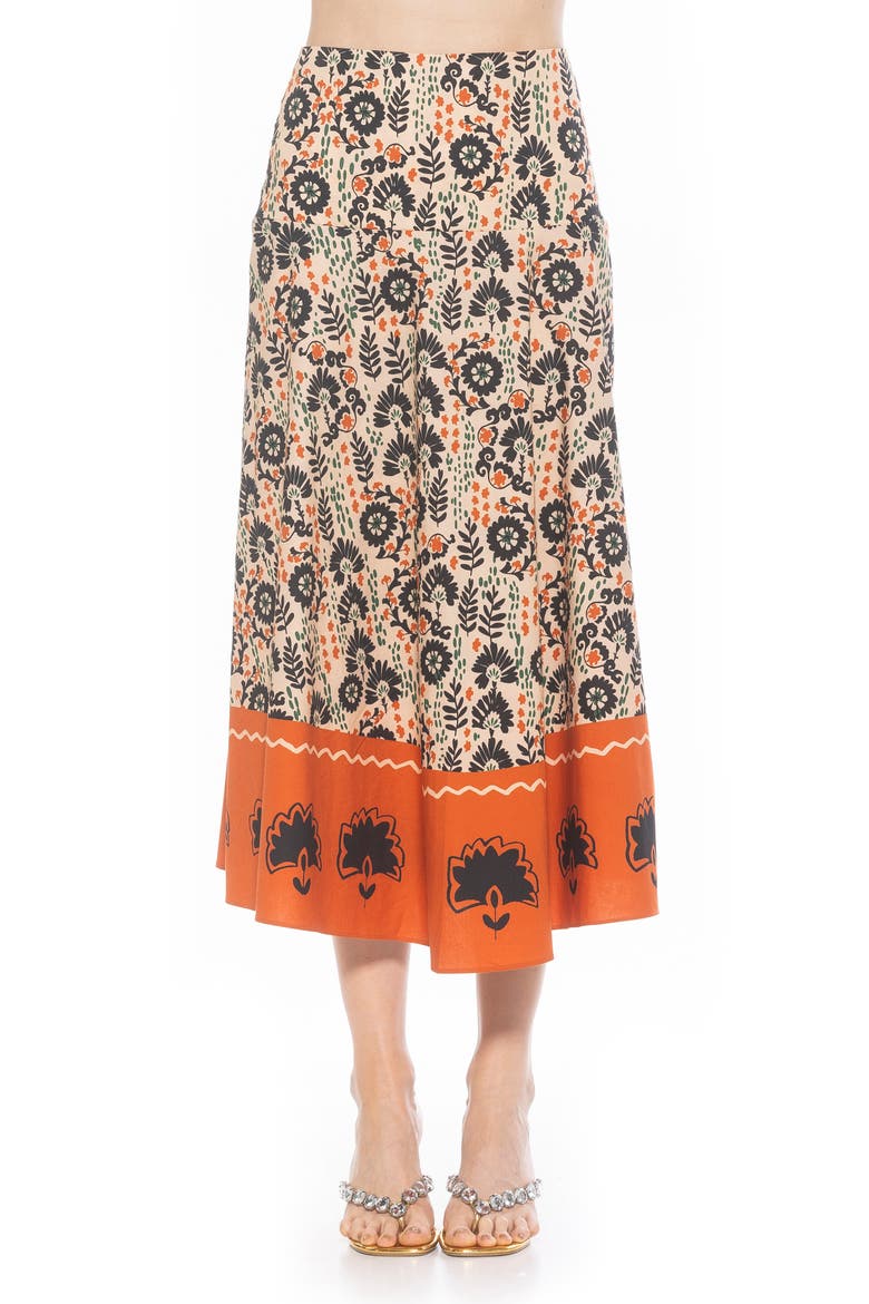 Hadley Stretch Cotton Midi Skirt, Main, color, BEIGE MULTI