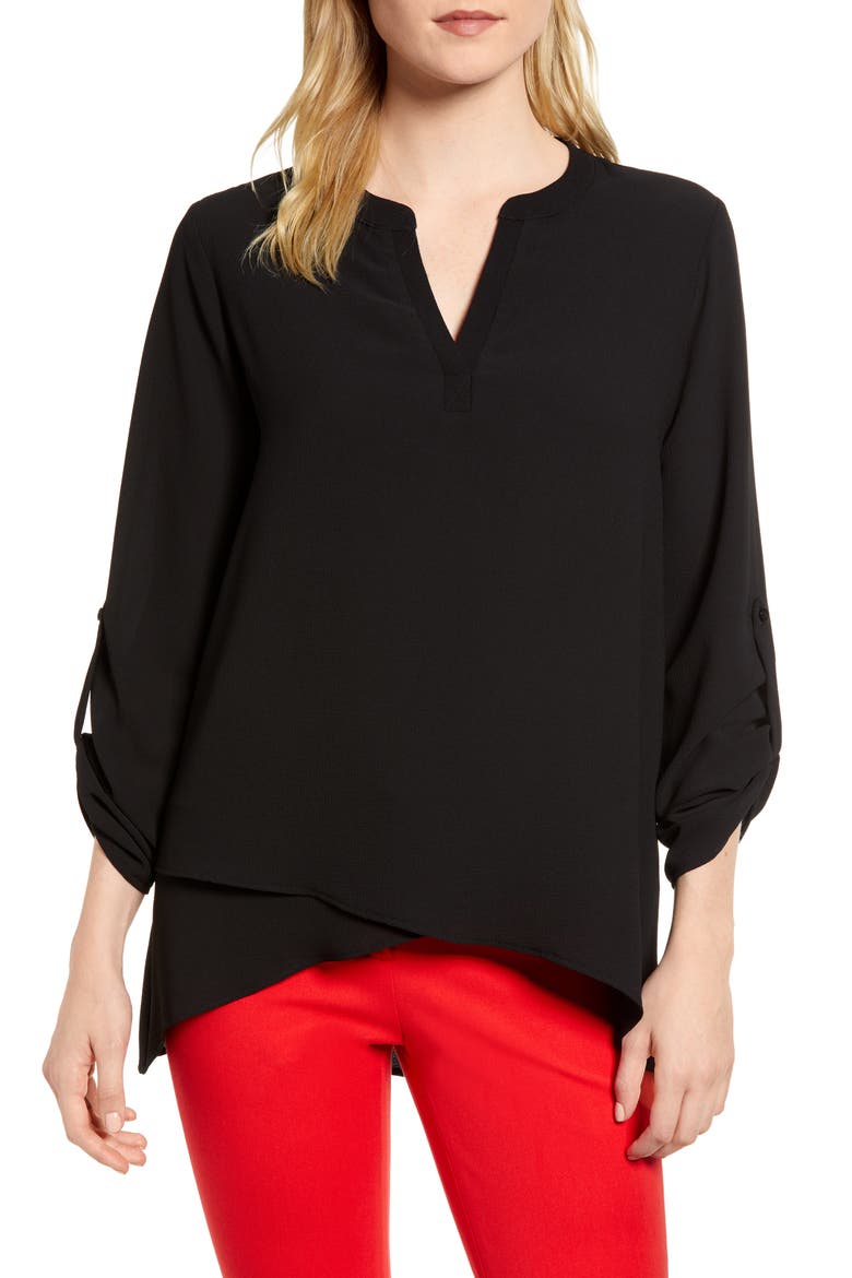 x International Women's Day Erin Cross Front Tunic Blouse, Main, color, BLACK