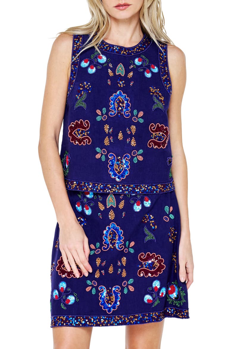 Viveka Beaded Sleeveless Top, Main, color, NAVY
