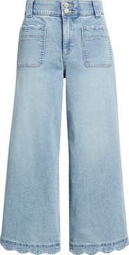 Wit & Wisdom Scallop Patch Pocket High Waist Crop Wide Leg Jeans