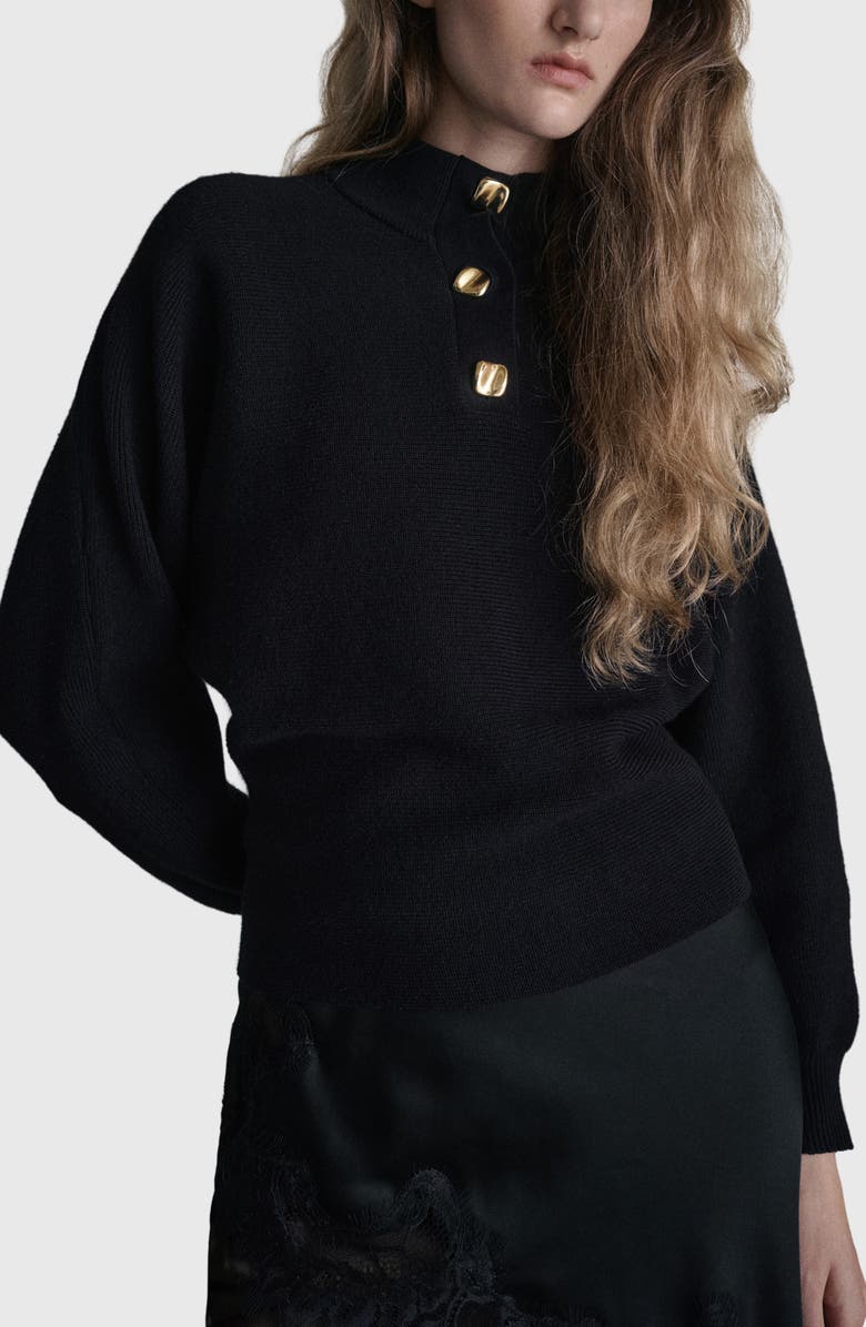 MANGO Uptown Polo Sweater, Main, color, Black