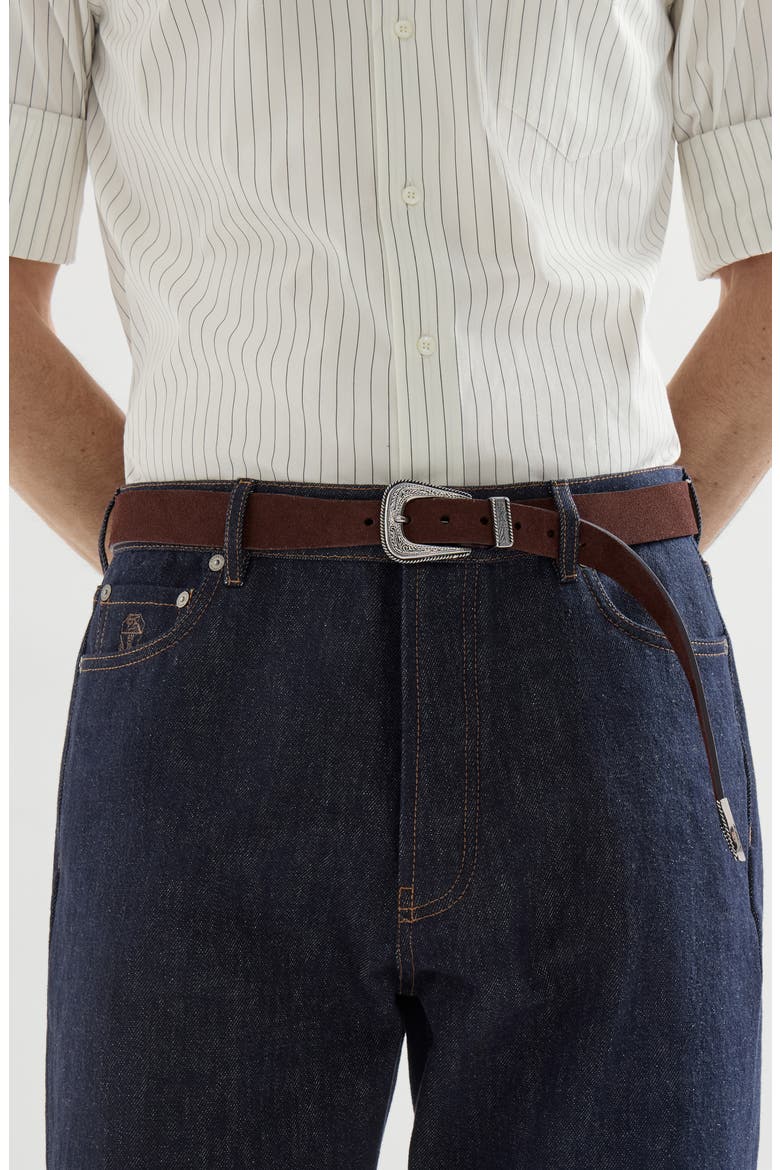 Reversed leather belt with tip, Alternate, color, Brown
