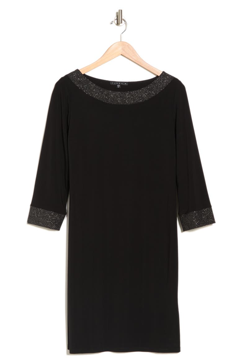 Glitter Trim Sheath Dress, Alternate, color, BLACK/ SILVER