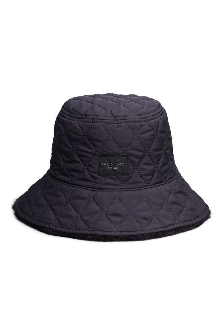 Addison Reversible Faux Fur Bucket Hat, Alternate, color, BLACK