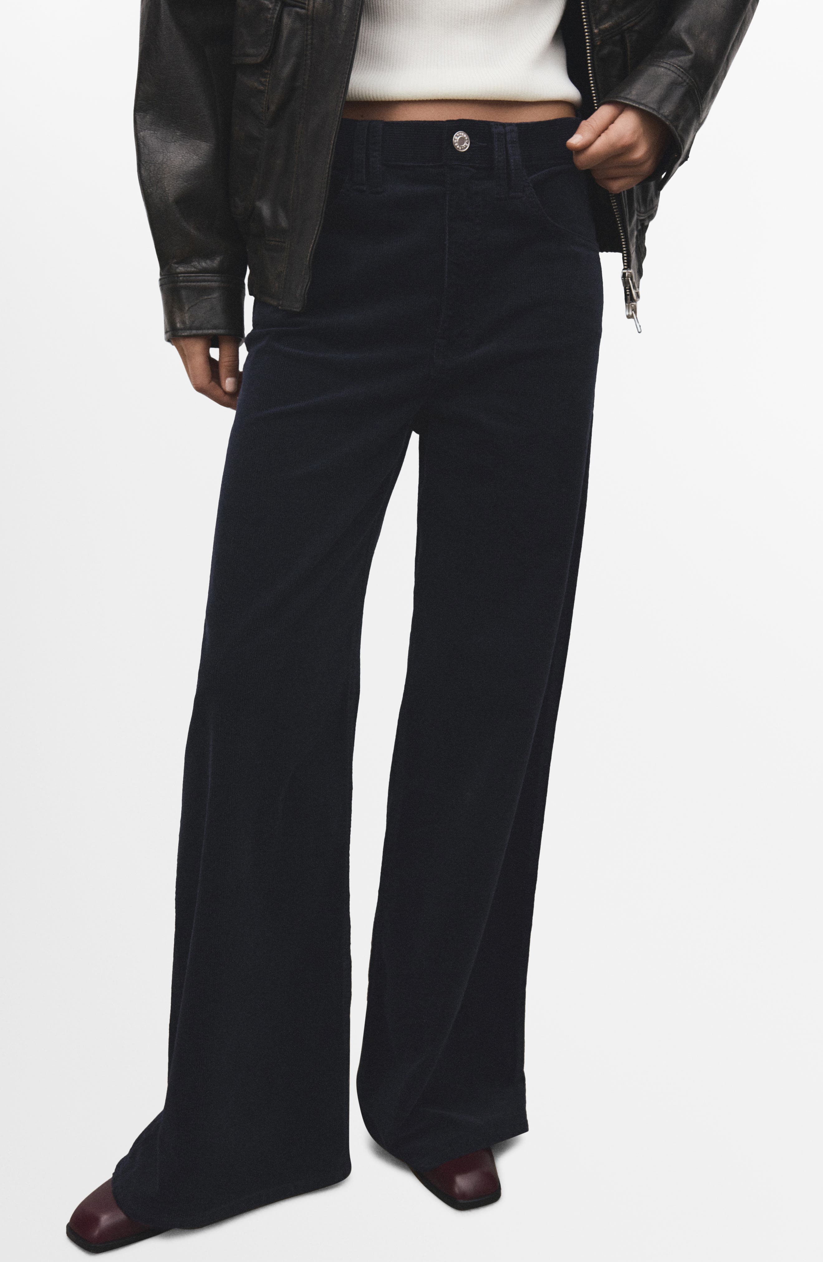 MANGO High Waist Wide Leg Corduroy Jeans