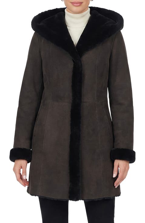Merino Shearling Hooded Coat