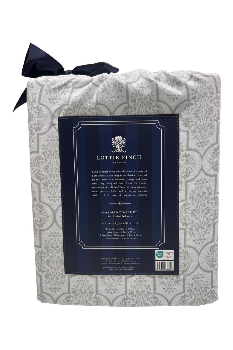 Garment Washed Sheet Set, Alternate, color, GREY DAMASK