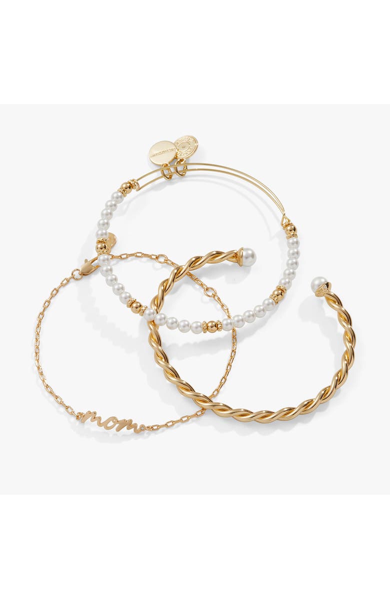 Alex and Ani Mom Script Bracelet, Set of 3, Alternate, color, Gold