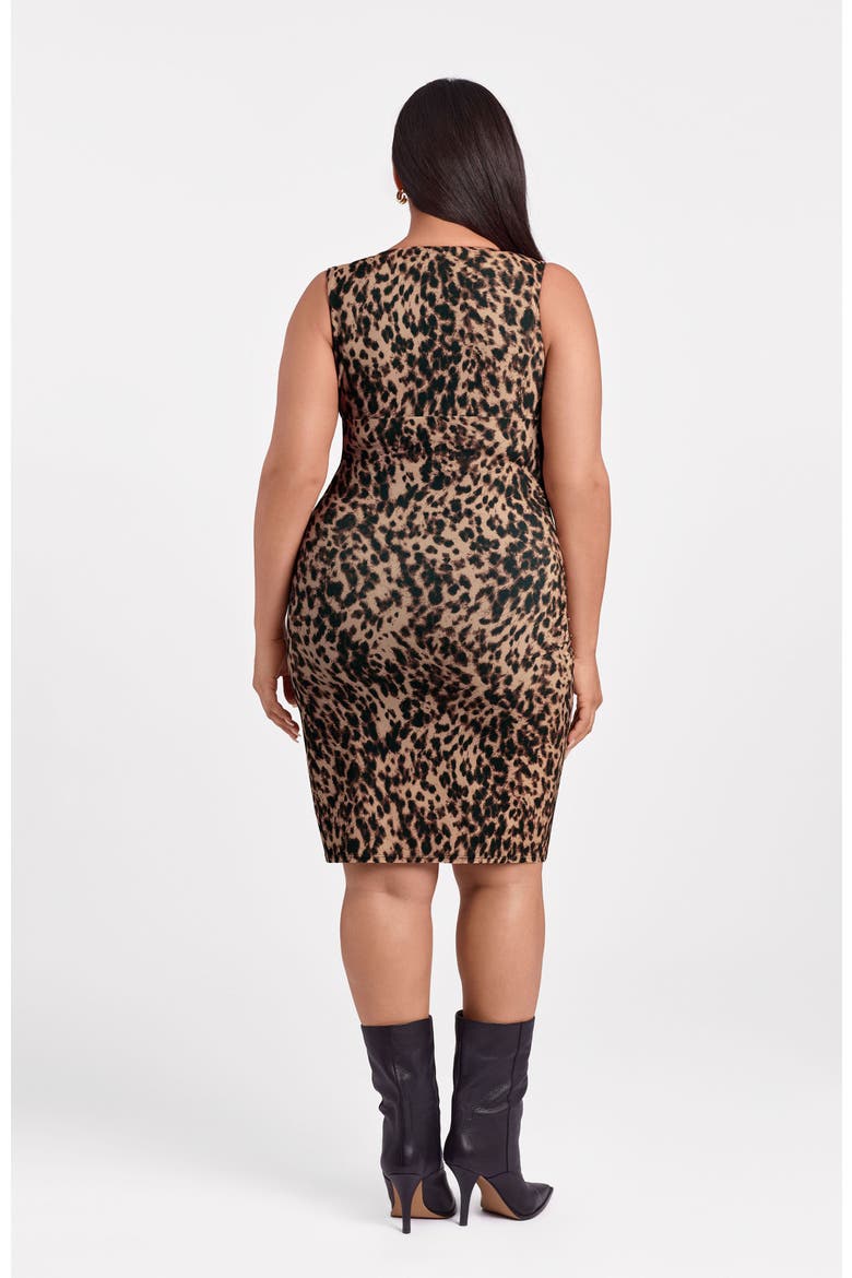 Sculpting Shapewear Shirred Waist V-Neck Mini Dress, Alternate, color, Dolce Leopard