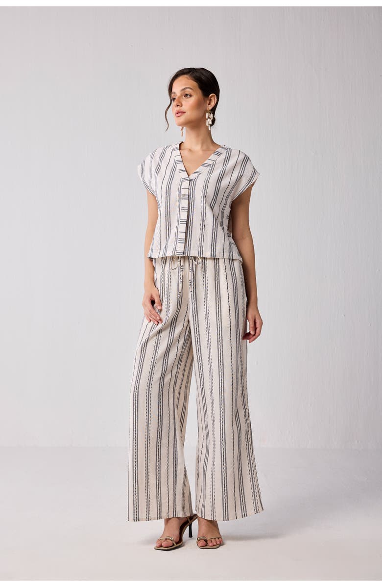 Reistor Women's Wide-leg Drawstring Pants in Stripes Small, Alternate, color, Off-White