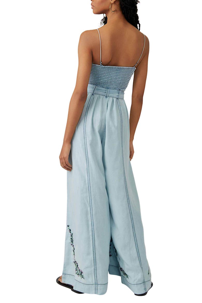 Brigitte Embroidered Wide Leg Denim Jumpsuit, Alternate, color, DARK INDIGO COMBO