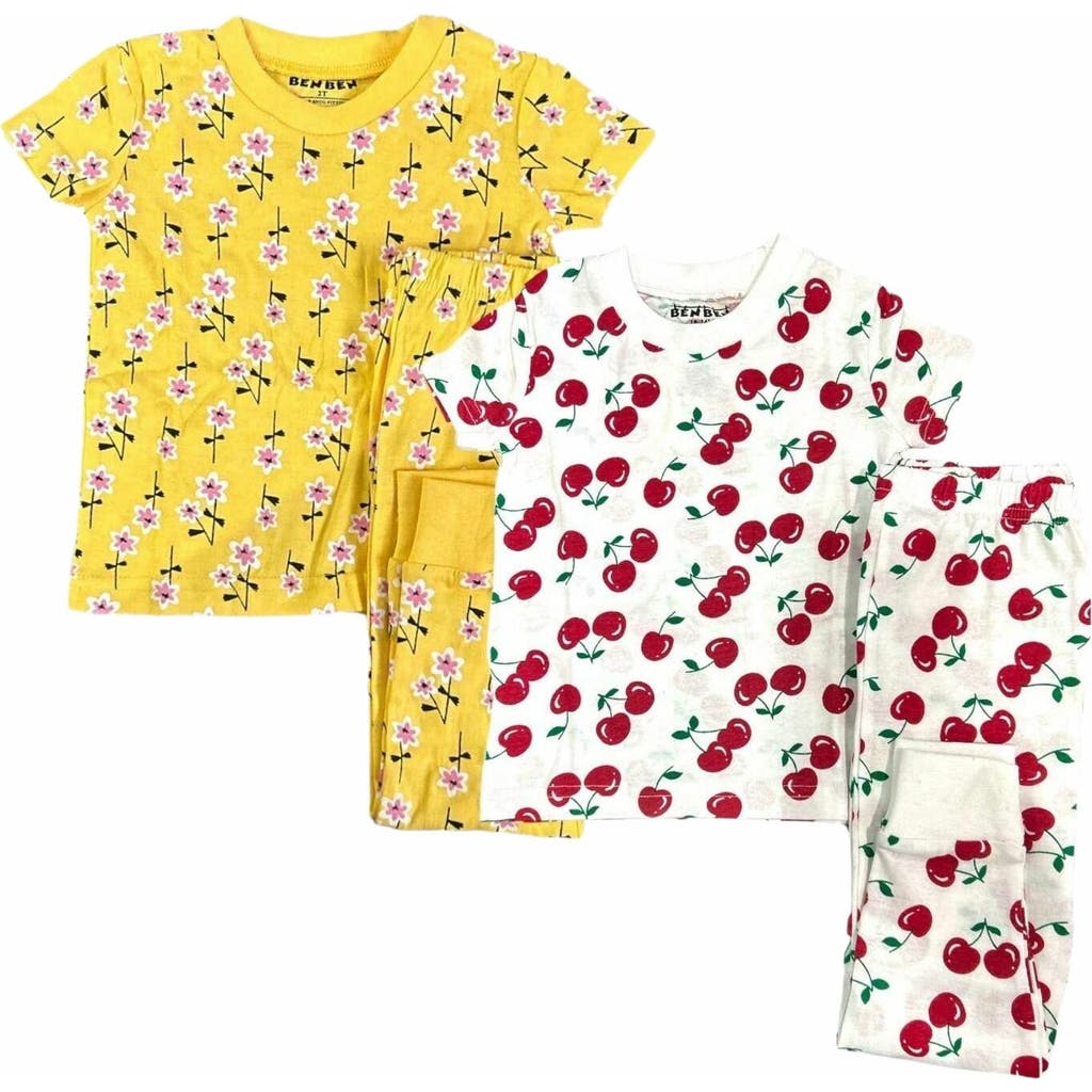 BenBen 2 Pack Girls' Shortsleeve Pajamas in Cherries/yellow Flowers  product