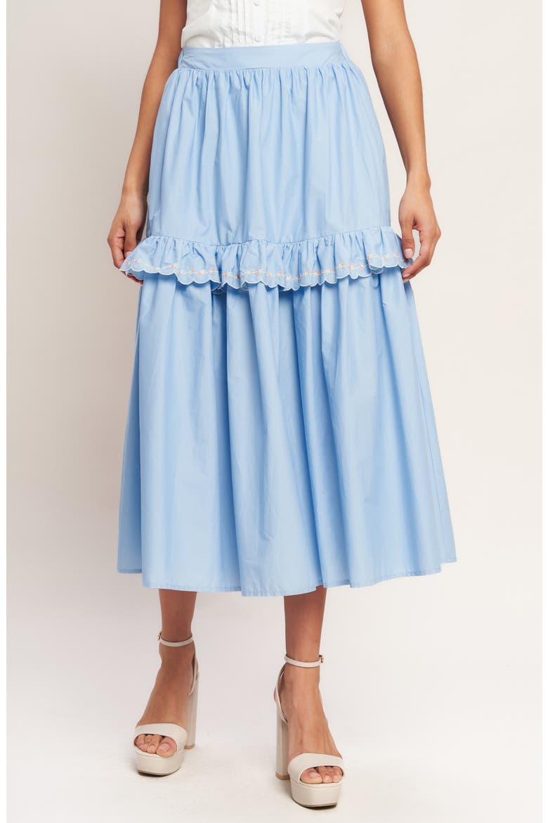 Embroidered Midi Skirt, Main, color, LIGHT BLUE