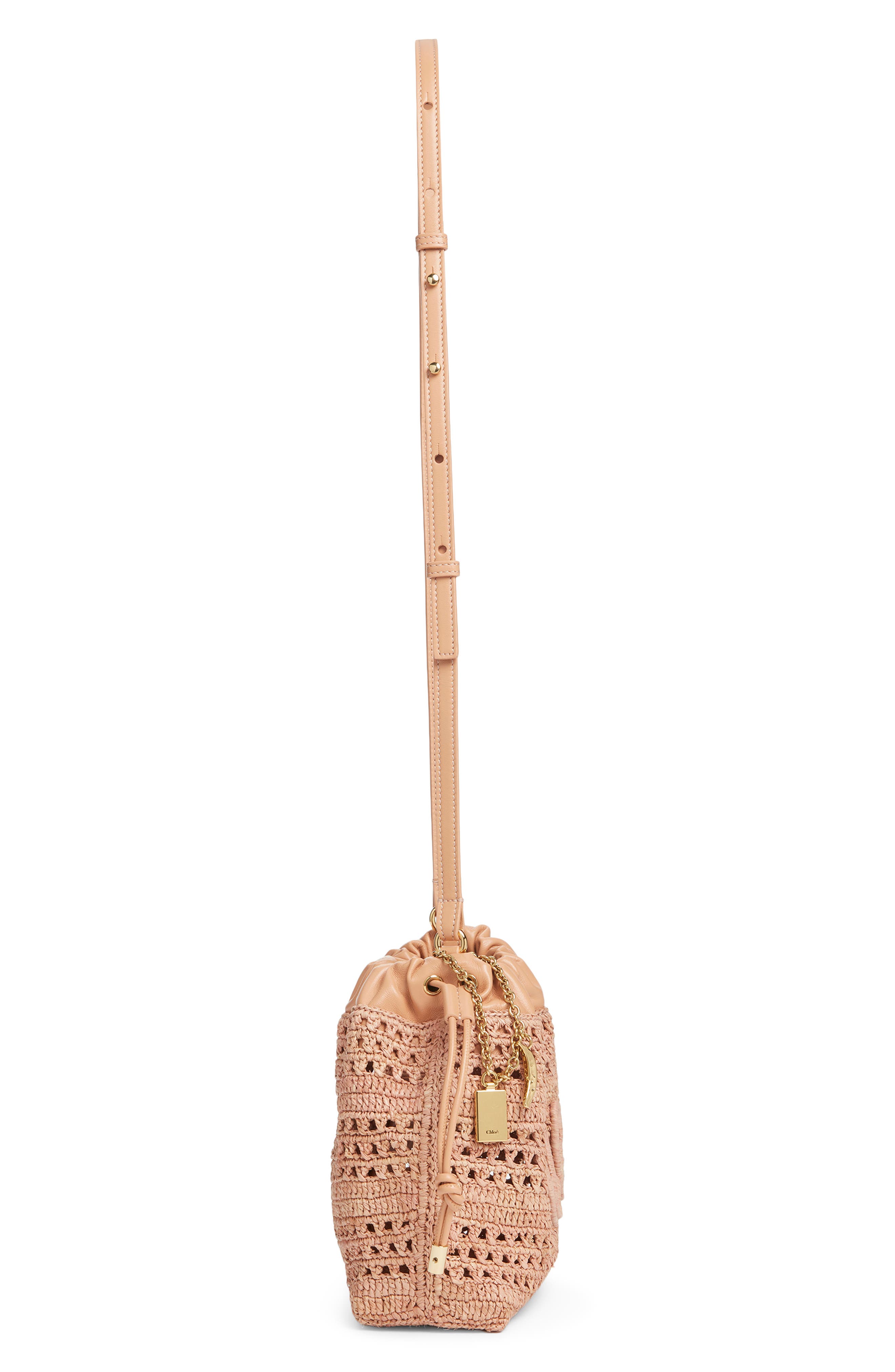 Chloé Mini Summer Banana Woven Raffia Drawstring Shoulder Bag, Alternate, color, Summery Beige