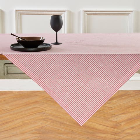 Linen Table Throw 52 x 52 Inch for Dining Table, Holiday and Everyday Table Decor - Narrow Stripe