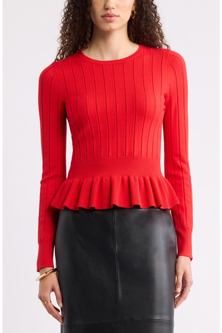 Ruffled Peplum Sweater, Main, color, RED GOJI