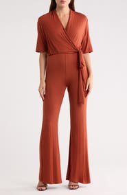 GO COUTURE Short Sleeve Faux Wrap Jumpsuit