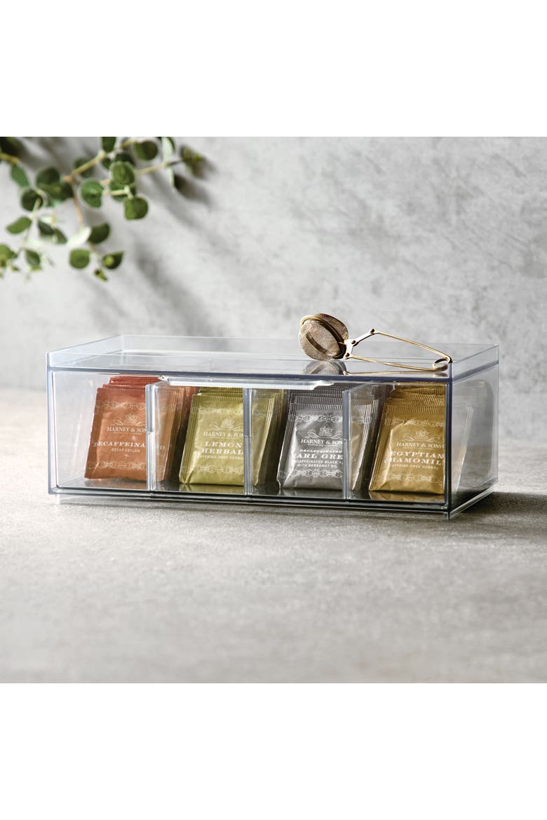 Set of 4 Stackable 4-Section Tea Storage Drawers - Clear, Alternate, color, Clear