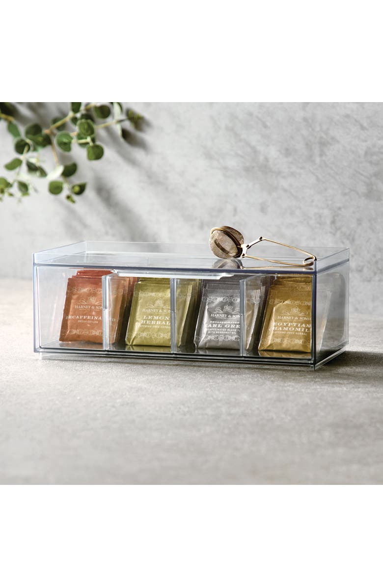 iDesign Set of 4 Stackable 4-Section Tea Storage Drawers - Clear, Alternate, color, Clear