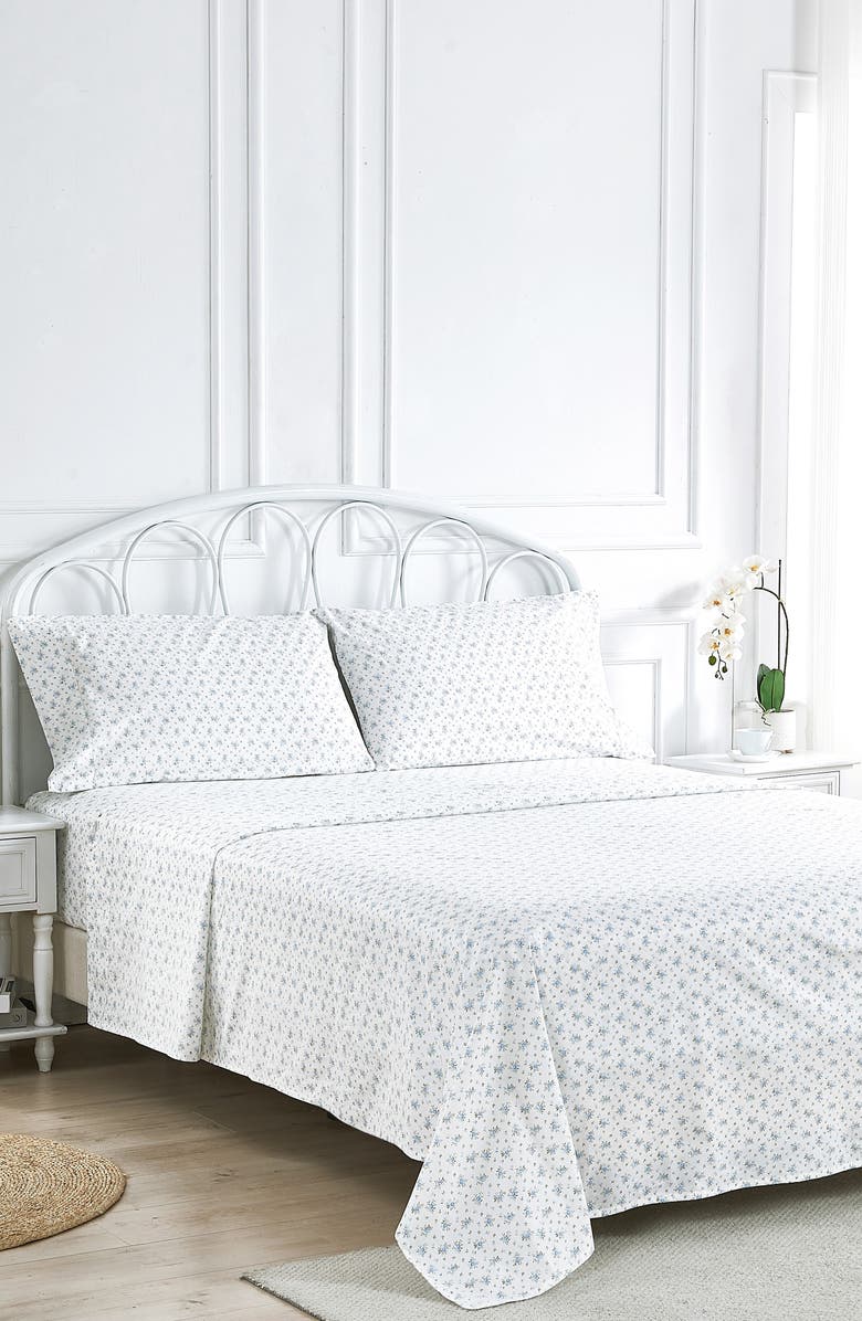 MELANGE HOME La Fleur 200 Thread Count Cotton Sheet Set, Alternate, color, Blue