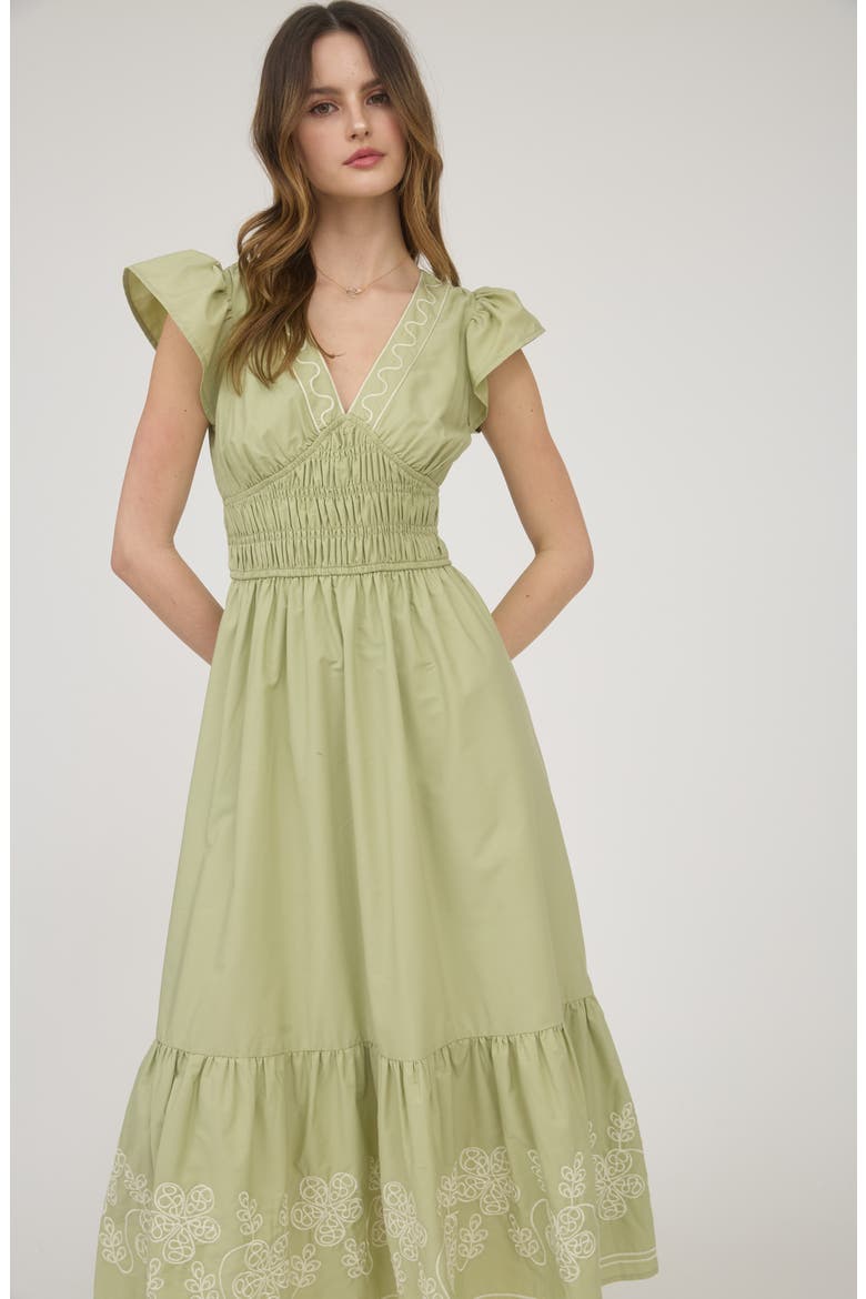 Ruffle Sleeve Midi Dress, Alternate, color, OLIVE