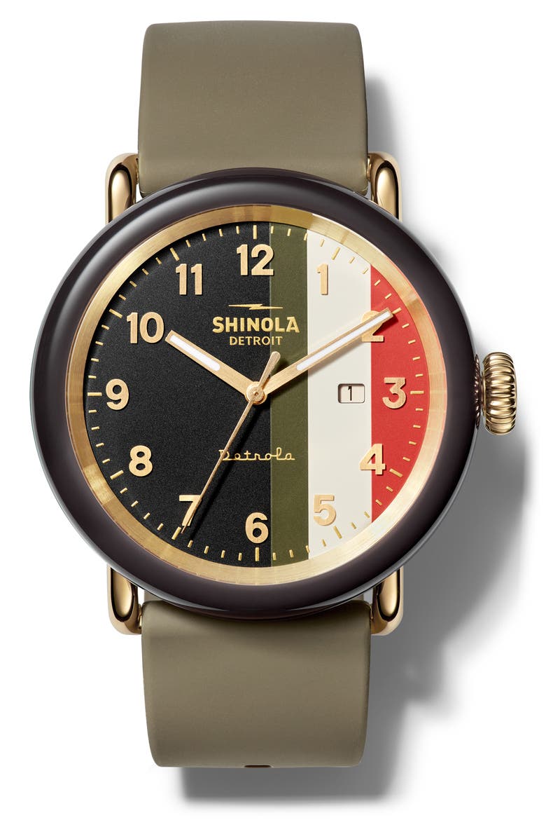 Detrola The Burnout Silicone Strap Watch, 43mm, Main, color, KHAKI/ CREAM/ RED/ CHARCOAL