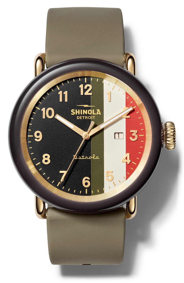 Shinola Detrola The Burnout Silicone Strap Watch, 43mm, Main, color, 