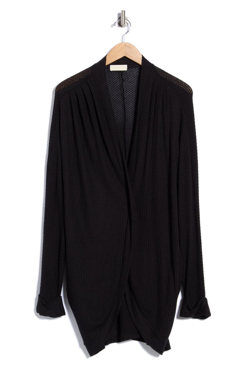 Oversized Waffle Cardigan, Alternate, color, BLACK