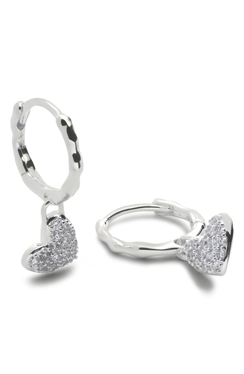 Monica Vinader Lab-Created Diamond Heart Huggie Hoop Earrings, Main, color, Sterling Silver