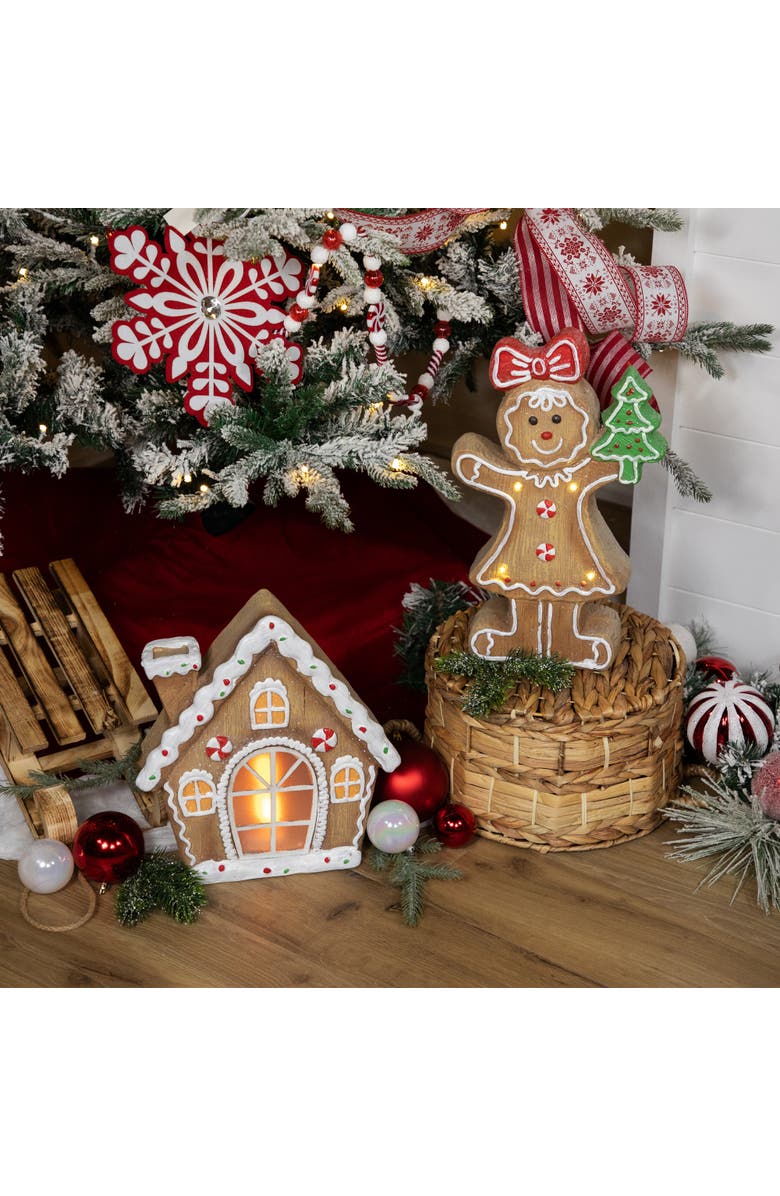 Northlight LED Lighted Gingerbread Girl Christmas Figurine - 15.25", Alternate, color, Brown