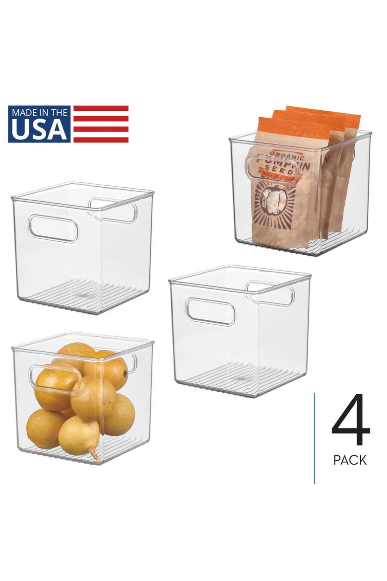 Cube Storage Bin with Handles for Pantry, Set of 4, Clear, Made in USA, Alternate, color, Clear