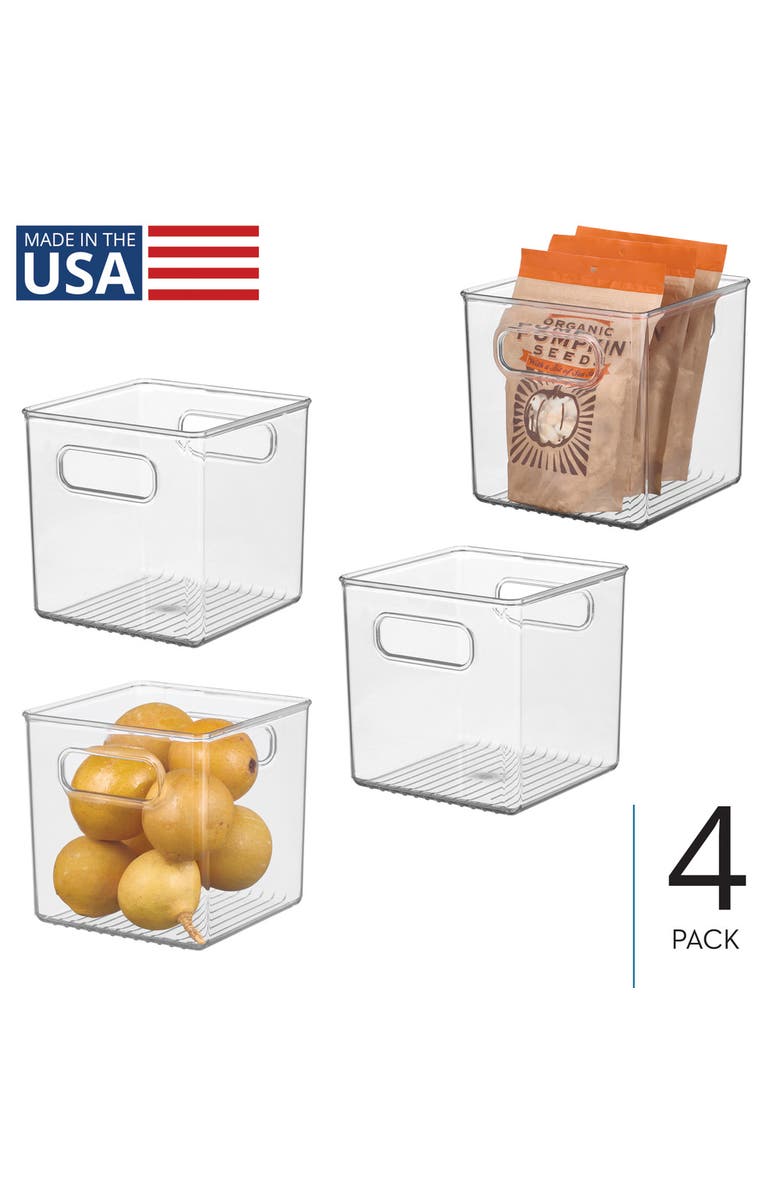 Linus Cube Storage Bin with Handles for Pantry, Set of 4, Clear, Made in USA, Alternate, color, Clear